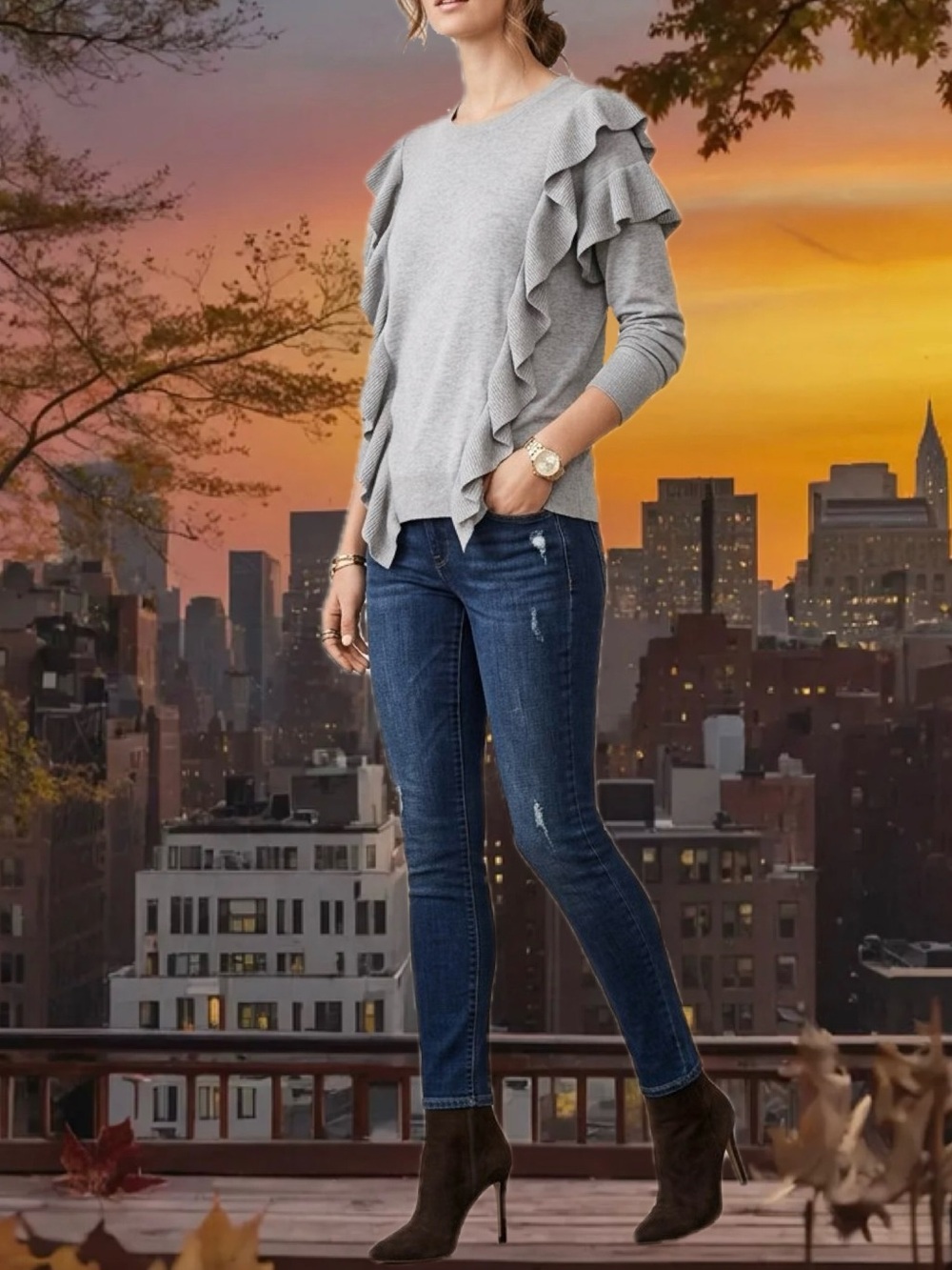 Michael Kors Pearl Heather Ruffle Sweater NWT